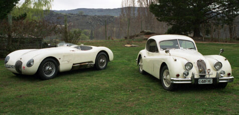 Jaguar C-Type and XK140 FHC in Alexandra New Zealand Photo by Sebastian Motsch